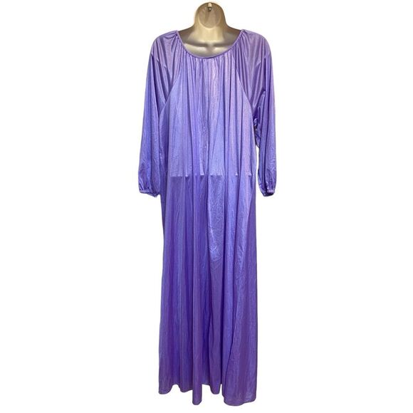 Vintage Milco New York Long Nightgown Nightdress Lavender Lace Floral Inset OS - Picture 3 of 12
